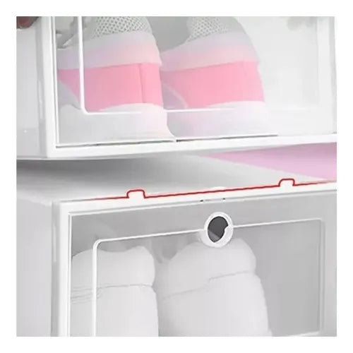 Pack 6 Cajas Organizadora De Zapatos Organizador Transparent Blanco Apilables