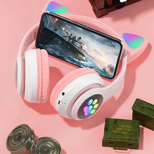 Auriculares Gamer Inalámbricos Cat Gaming Lef-1058 Verde Con Luz Led