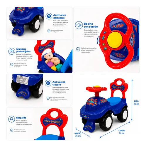 Correpasillo Andador Auto Respaldo Bocina Maleta 18-36 Meses Azul