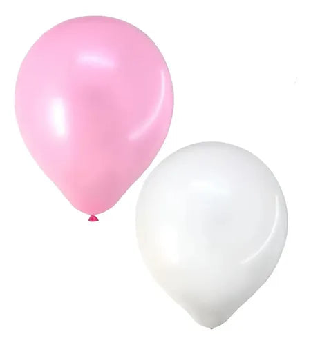 Globo Liso 23cm #9 Bolsa 50uds Los Colores - Cotillon Color Rosado Y Blanco Rosado Blanco