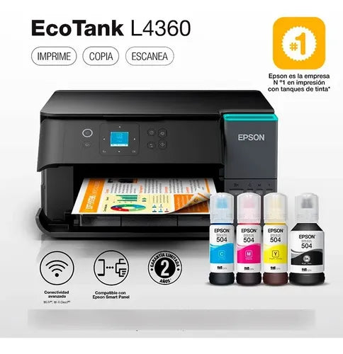 Impresora Multifuncional Epson Ecotank L4360 Wifi Duplex App Negro