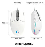 Logitech G203 Lightsync Mouse Gaming Rgb, 6 Botones, Blanco