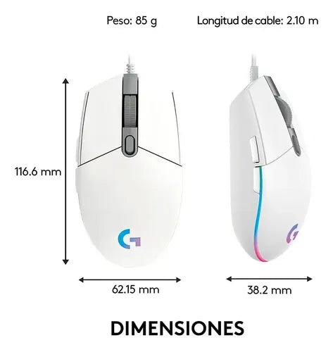 Logitech G203 Lightsync Mouse Gaming Rgb, 6 Botones, Blanco