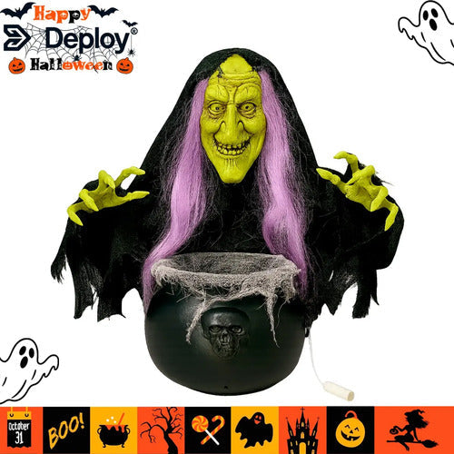 Bruja Animatronic Caldera Decoracion Terror Halloween 50 Cm