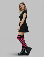 Medias Bucaneras Rayas Negro Con Fucsia Disfraz Fiesta Negro Con Fucsia Estandar