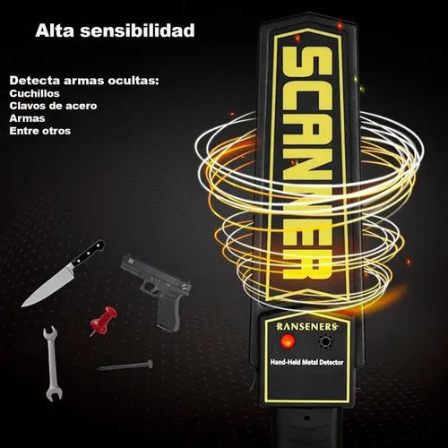 Detector De Metales De Mano Paleta Scanner Alta Seguridad Negro