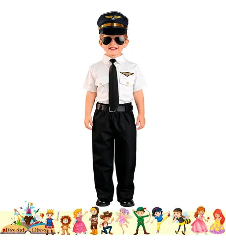 Disfraz Piloto Infantil Dia Del Libro Niños Blanco