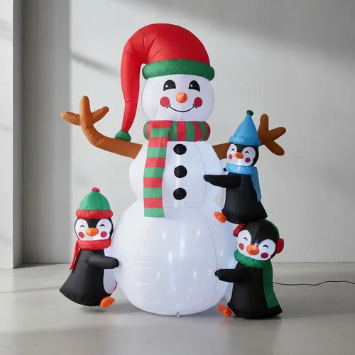 Muñeco Nieve+pingüinos Inflable Led Decoración Navidad 180cm Blanco