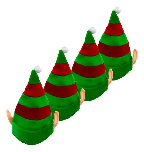 Pack 12 Sombreros Gorros Navidad Duende Elfo Orejas Navideño Verde