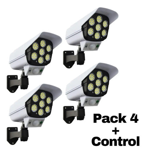 Pack De 4 Focos Tipo Cámara De Seguridad Sensor + Control Blanco