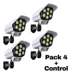 Pack De 4 Focos Tipo Cámara De Seguridad Sensor + Control Blanco
