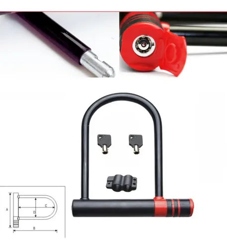 Candado U Lock Para Bicicleta Y Moto 2 Llaves Anti Robo Color Negro