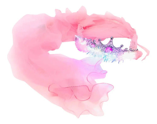 Cintillo Corona Led Velo Rosado Despedida De Soltera Fiestas Rosa