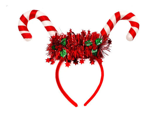 Cintillo Baston Dulce Led Diadema Celebracion Navidad Fiesta Rojo
