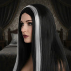 Peluca Morticia Addams Halloween Negr0