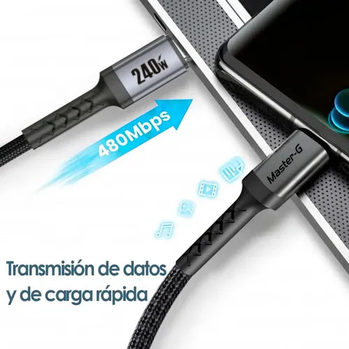 Cable Usb-c A Usb-c Master-g Carga Rapida 240w Antinudos 2m Negro