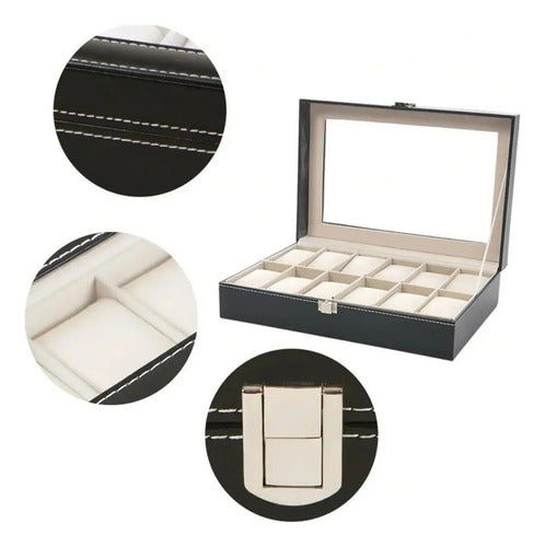 Organizador Estuche Exhibidor Caja Bandeja 12 Relojes  Negro