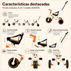 Triciclo Infantil 4en1 Asiento Manubrio Y Pedales Ajustables Marfil