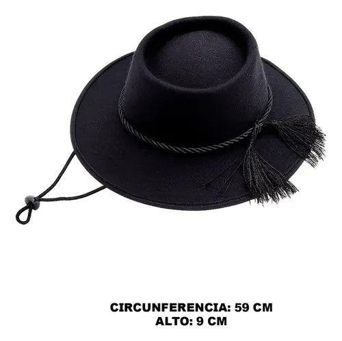 Sombrero Huaso Elegante Adulto Baile Cueca Fechas Patrias Negro 59cm Lisa