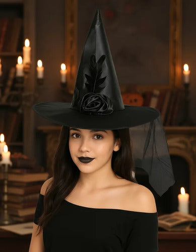Sombrero Gorro Bruja Disfraz Halloween Rosa Encaje Elegante Negro Encaje