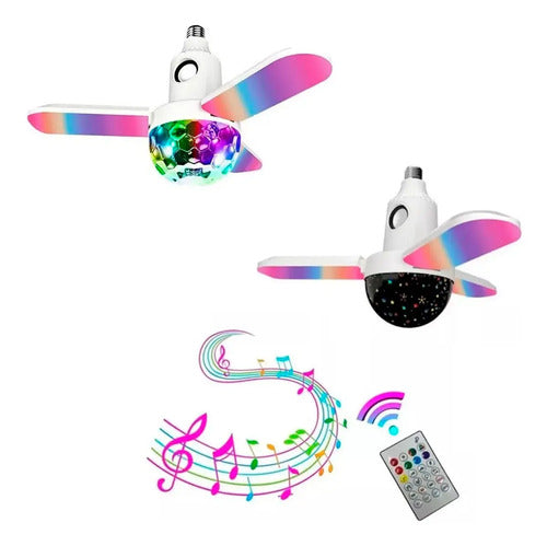 Ampolleta E27 Parlante 3 Aspas Bluetooth Luces Rgb + Control Rgb
