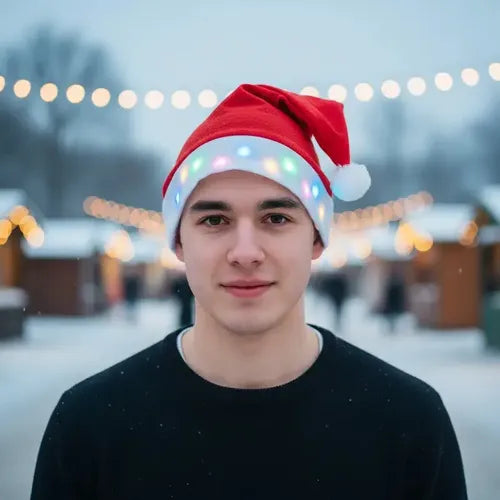 Pack 12 Gorros Luces Led Viejito Pascuero Fiestas Navideñas Rojo