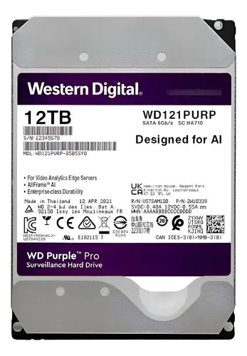Disco Hdd Interno Western Digital Purple Pro 12tb Vigilancia Púrpura