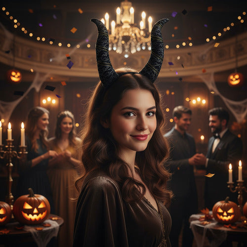 Cintillo Diablita Diadema Cuernos Disfraz Cosplay Halloween Negro