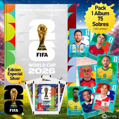Pack Album Tapa Dura Plateado +75 Sobres Fifa World Cup 2026