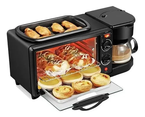 Maquina Desayuno 3 En 1 Horno Cafetera Sartén Sokany Util Negro