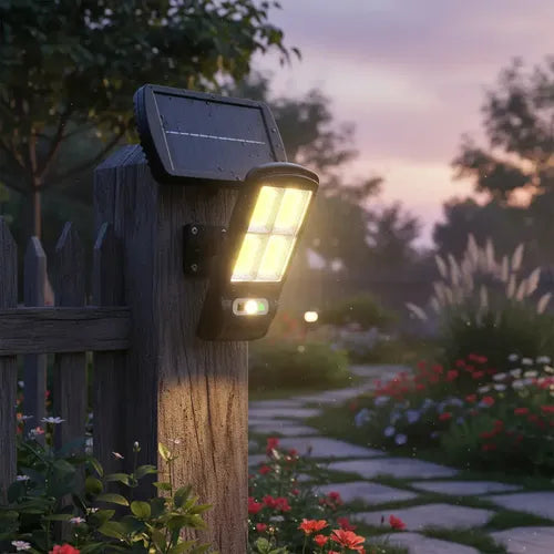 Foco Estilo Farol Solar Led Con Sensor De Movimiento Negro Blanco