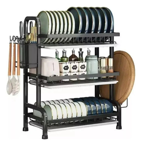 Secador Escurridor De Loza Platos 3 Niveles  Negro