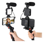Kit De Grabación Con Micrófono Luz Led Y Soporte Tripode Color Negro