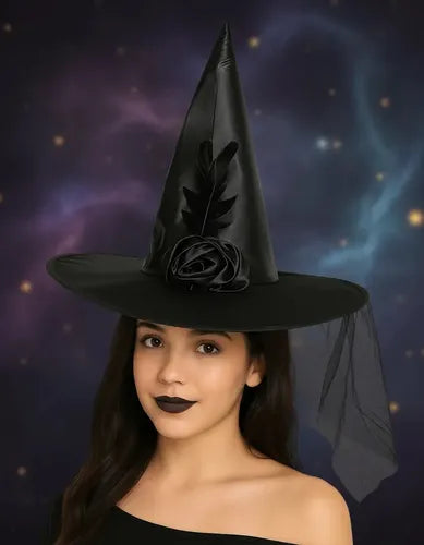 Sombrero Gorro Bruja Disfraz Halloween Rosa Encaje Elegante Negro Encaje