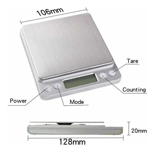 Pesa Gramera Joyería Y Cocina Precisión 0.1 - 2000g Báscula Plateado