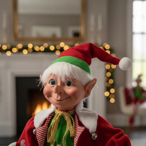 Muñeco Animatronic Elfo Duende Decoracion Fiestas Navideñas Rojo