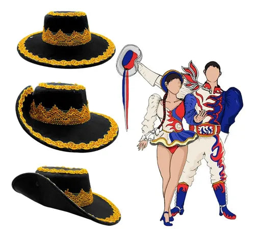 Sombrero Caporal Gorro Fiestas Patrias Danzas Tradicionales Negro Estándar Ajustable