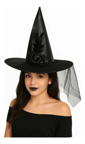 Sombrero Gorro Bruja Disfraz Halloween Rosa Encaje Elegante Negro Encaje