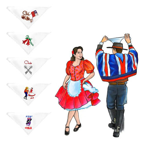 Pack 12 Pañuelo Baile Cueca Bordado Fiestas Patrias Y Danzas Blanco Liso