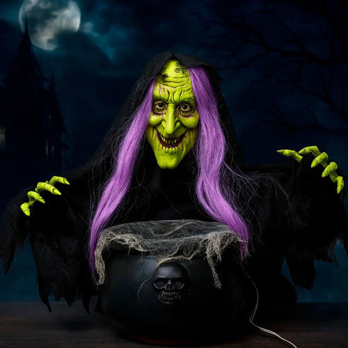 Bruja Animatronic Caldera Decoracion Terror Halloween 50 Cm