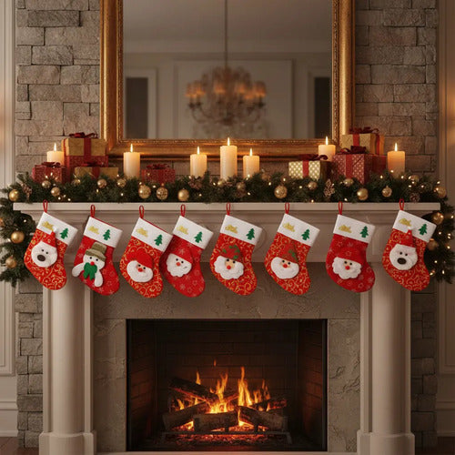 12 Mini Botas Calcetin Dulcero Adorno Navidad Diseño Surtido Rojo Surtido