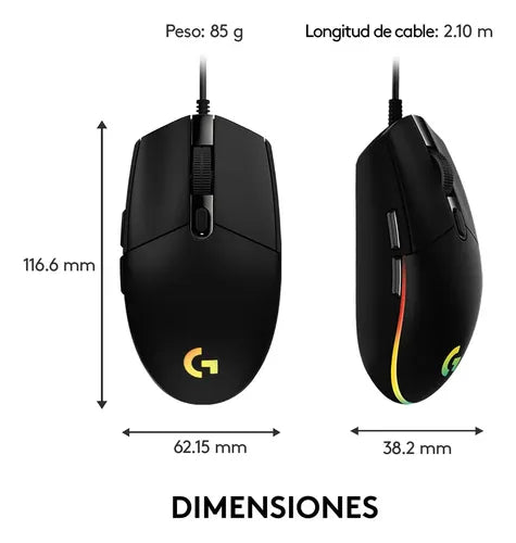 Mouse Gamer Logitech G203 Lightsync Óptico De 8000 Dpi Con 6 Botones Negro