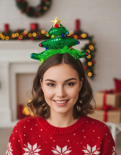 Pack 6 Cintillos Diademas Arbol Led Celebraciones Navideñas Verde
