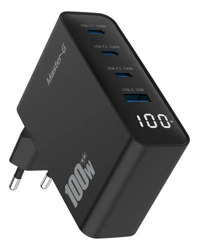 Cargador Master-g Carga Rapida 100w Multipuerto +cable Usb-c Negro
