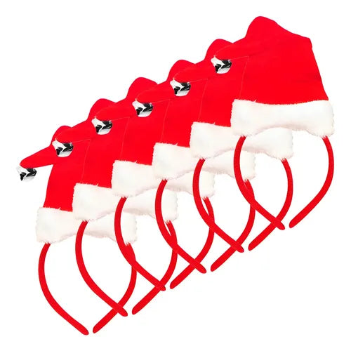 Pack 6 Cintillos Santa Cascabel Pascuero Navidad Fiestas Rojo