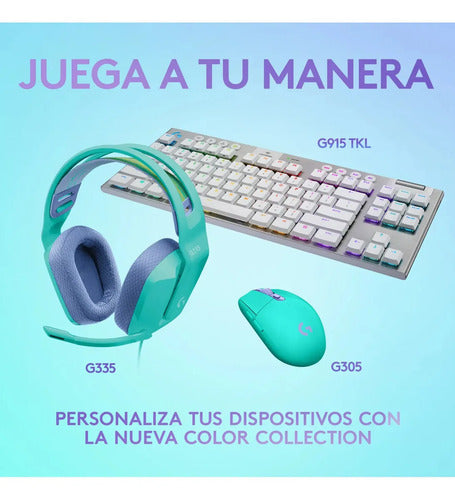 Logitech G335 Audífonos Con Cable Para Gaming Celeste Mint