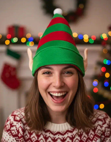 Pack 3 Sombreros Gorros Navidad Duende Elfo Orejas Navideño Verde