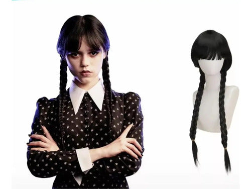 Peluca Merlina Disfraz Wednesday Merlina Locos Addams  Negro