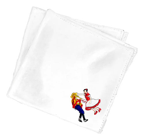 Pack 12 Pañuelo Baile Cueca Bordado Fiestas Patrias Y Danzas Blanco Liso
