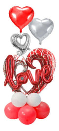 Set Globos Metalicos Corazones Love   Rojo Con Plateado